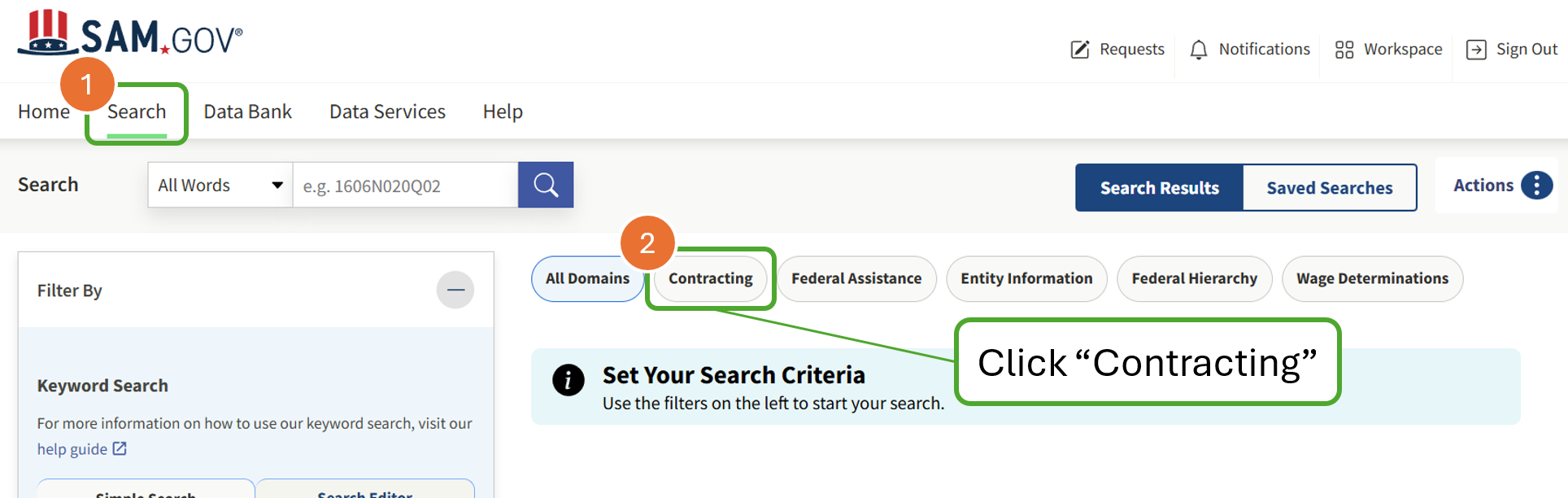 How to Search on SAM.gov with a blank SAM.gov search screen