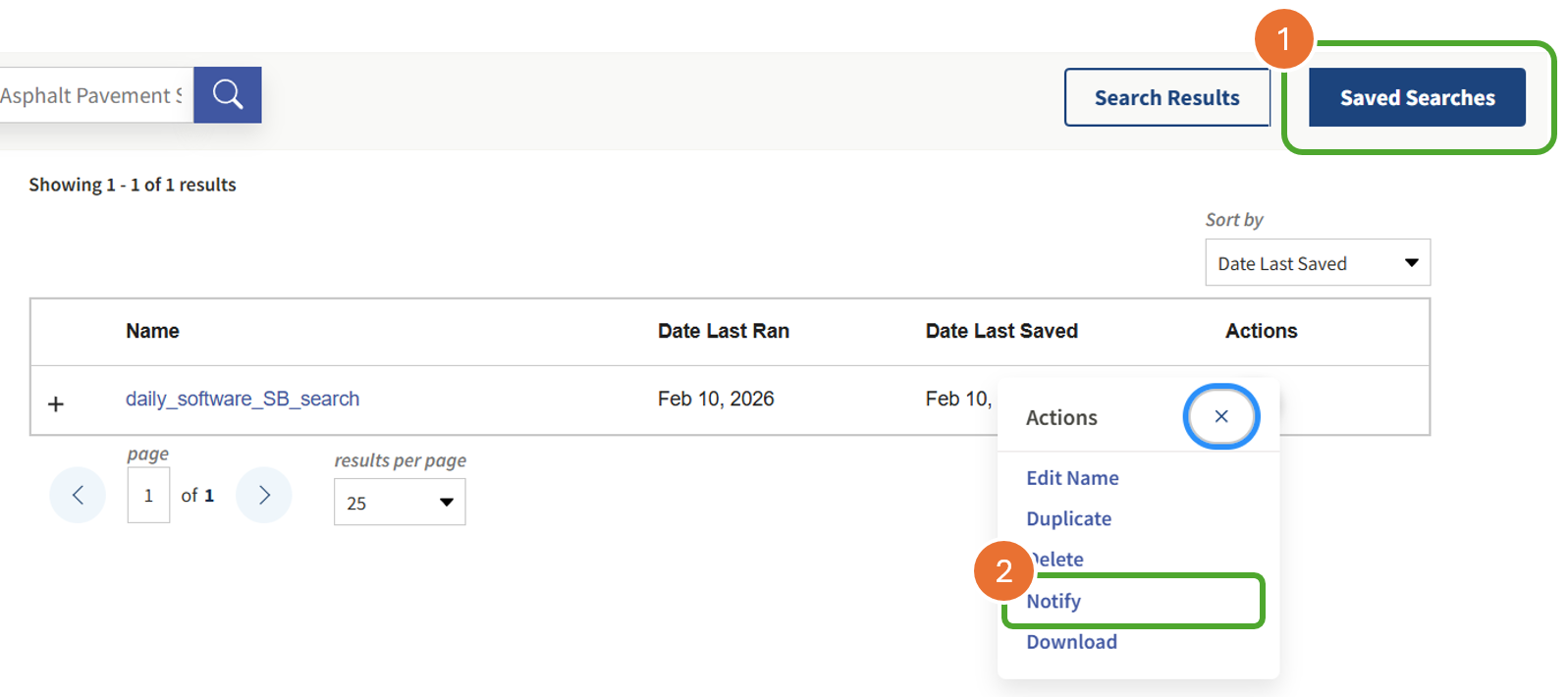 Click Notify to receive automated search results in your inbox